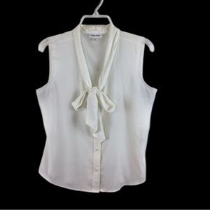 Calvin Klein | Petite White Sleeveless Tie Front Blouse